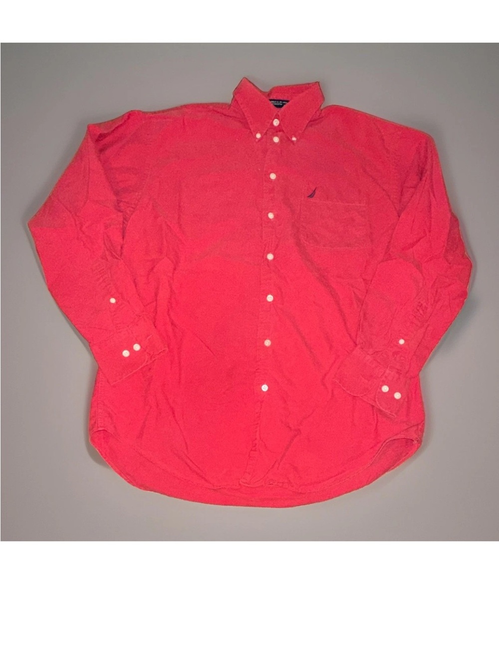Nautica Vintage 90s Y2K Button Up Shirt Mens 16 Red Long Sleeve Pocket Logo